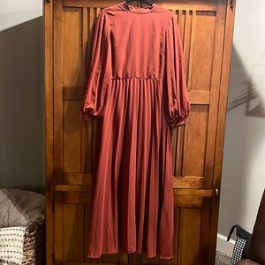 ASOS Pleated Maxi Dress in Rust with bishop sleeves